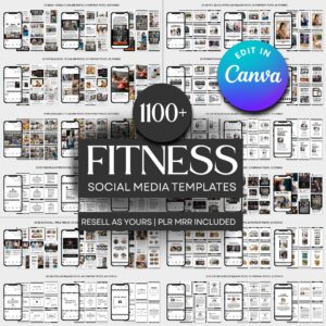 1100+ Fitness Instagram Canva Templates Bundle | Personal Trainer & Gym Coaching Posts | MRR & PLR Resell Rights | Stories, Highlights & Bonus Guides